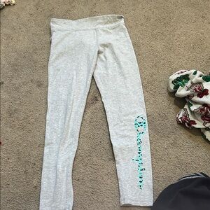 Champion Kids Light Gray Leggings with Teal Logo